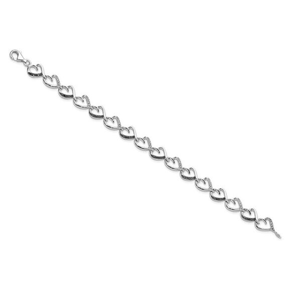 1/8 Carat (ctw) Black and White Diamond Heart Bracelet in Sterling Silver